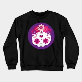 Kawaii mexican sugar skull adorable pink flower headband cute purple day of the dead Crewneck Sweatshirt